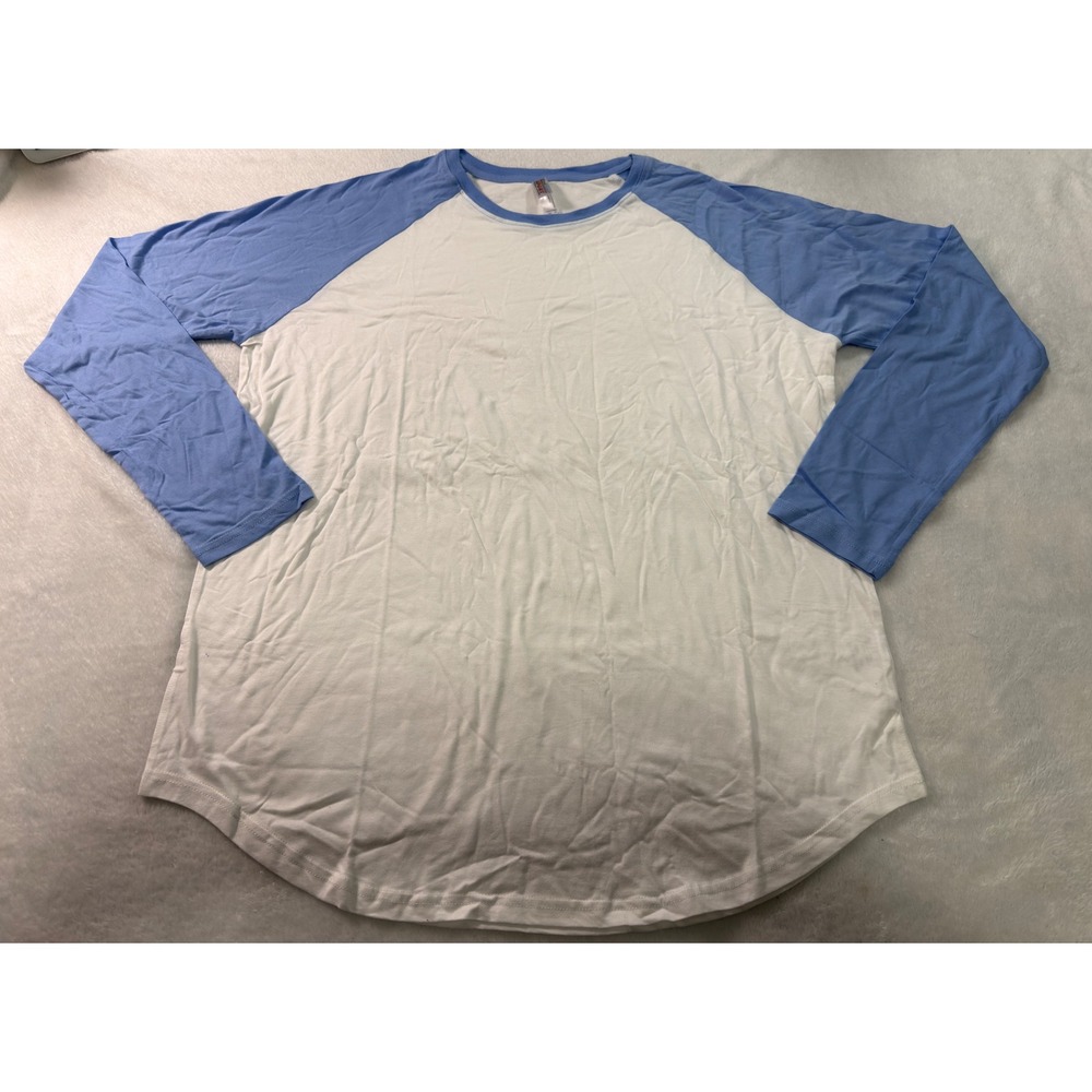 Royal Avalon Sport Mens XL Baseball Tee White Light Blue Long Sleeve Raglan